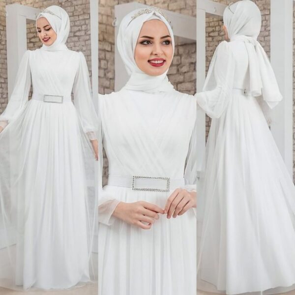Modavitrini Brautkleid Damen Hochzeitskleid Abendkleid Hijab Kleid Weißes Maxikleid Blickdicht, Hijab-Dress