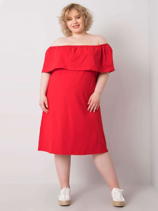 Red dress plus sizes with Spanish neckline