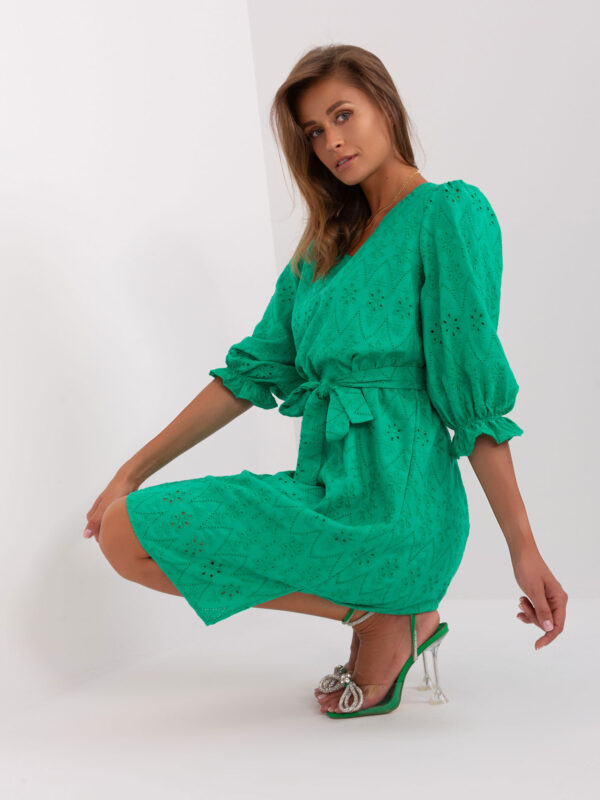 Green openwork dress with 3/4 sleeves