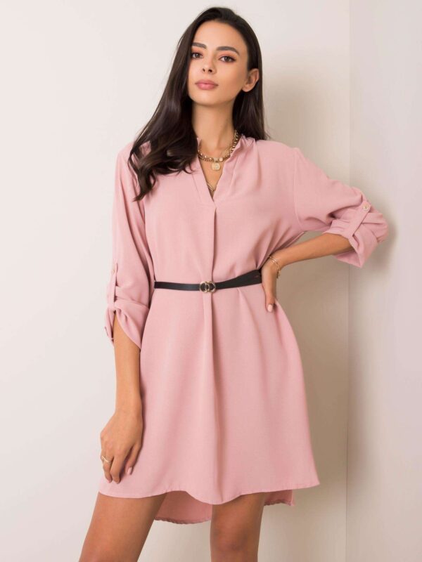 Lady's pink and brown dress with belt