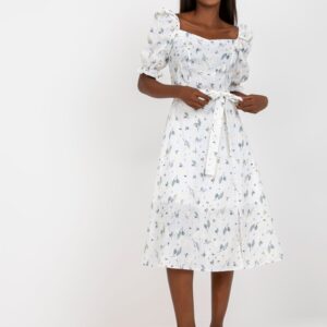 White and grey midi dress with print and embroidery