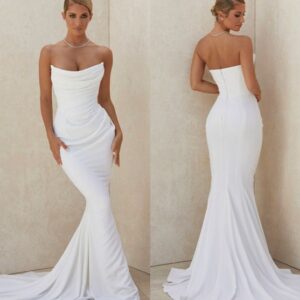 long mermaid satin wedding dress stretchy sleeveless lace up back ivory vestidos de novia abendkleid bridal gown for women 2023