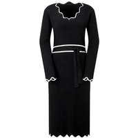 Damen Kleid Etuikleid Strickkleid Pulloverkleid langarm schwarz weiß 36