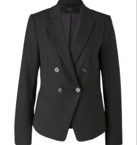 Schwarzer langärmliger Zweireiher-Blazer von Comma.  Oberstoff: 62% Polyester