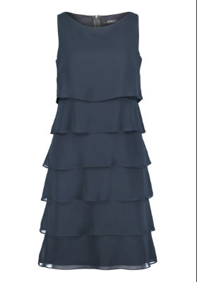 Kurzes figurbetontes Kleid von Vera Mont. In leichter Lagenoptik in der Farbe night sky. Passform: Figurumspielend Muster: Unifarben  Futter: 100% Polyester 30°C Pflegeleicht