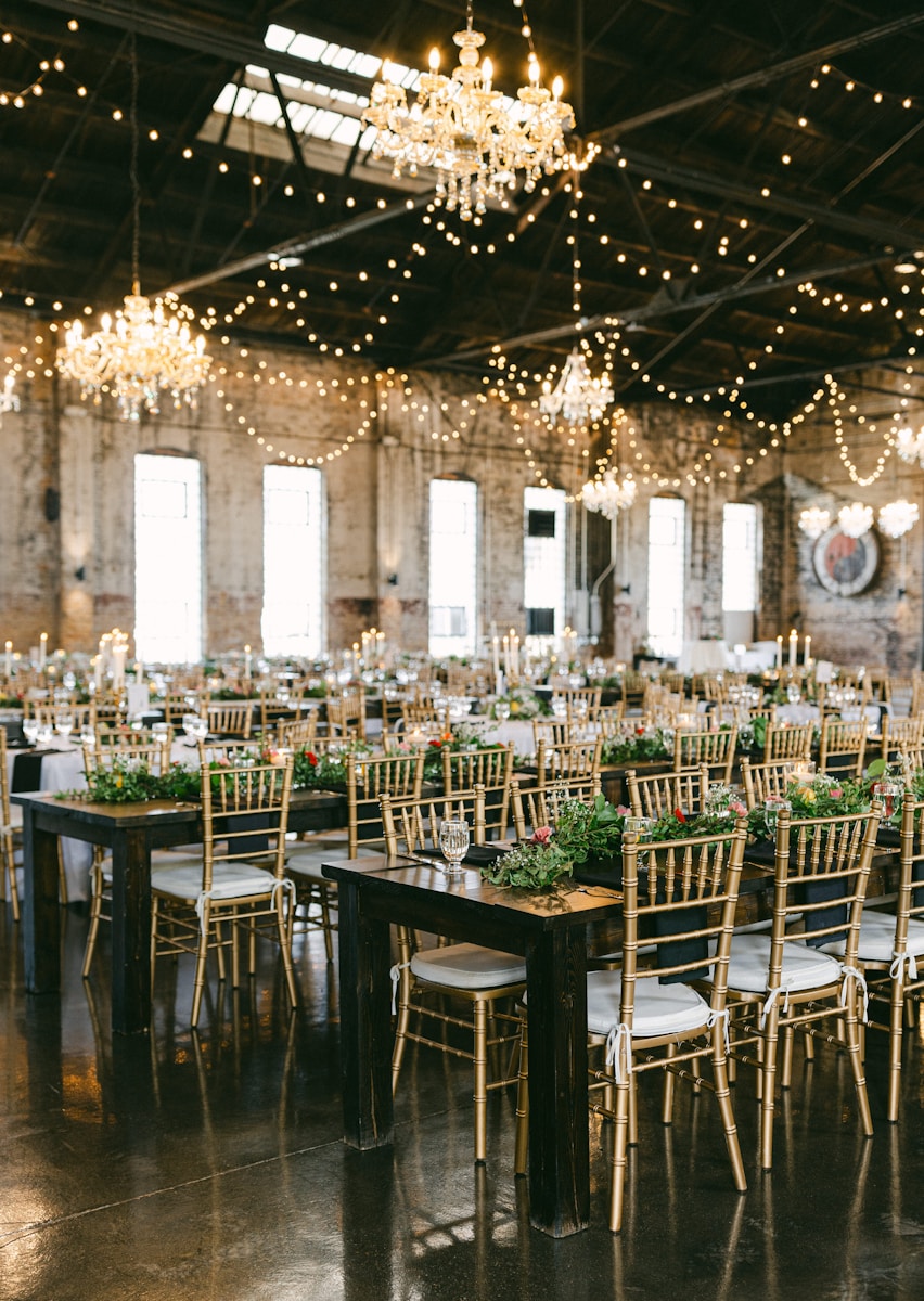 A large room filled with lots of tables and chairs