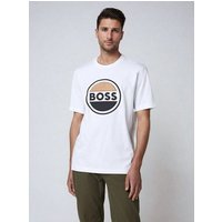 BOSS T-Shirt Herren Shirt HUGO BOSS Tessin mit Label-Stitching Weiß