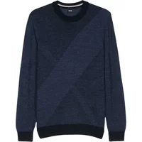 Blauer Jacquard Wollpullover Boss