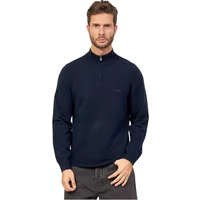 Blauer Pullover mit Reißverschlusskragen und Besticktem Logo Hugo Boss