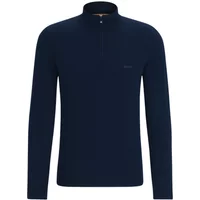 Blauer Wollpullover mit Reißverschlusskragen und Besticktem Logo Hugo Boss