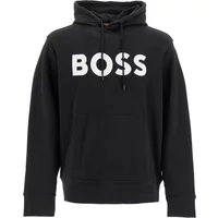 Gebürstete Baumwollkapuzenpullover mit Logoaufdruck Boss