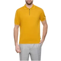 Gelbes Zip Polo Shirt Leinen Boss