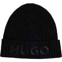 Gerippte Schwarze Mütze Logo Bestickt Hugo Boss