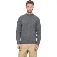 Grauer Pullover mit Reißverschlusskragen und Besticktem Logo Hugo Boss