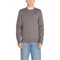 Grauer Strick Rundhals Pullover Boss