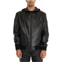 Leder Harrington Jacke mit Kapuze Boss