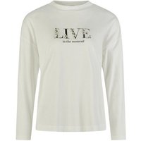 MARC AUREL Blusenshirt Langarmshirt mit Mottoprint und Zierstickerei off white varied