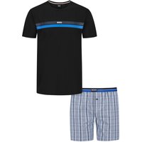 BOSS Kurzer Pyjama mit Logo-Print und karierten Shorts