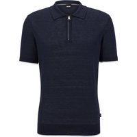 BOSS Leichtes Poloshirt mit Leinen-Anteil und Half-Zip