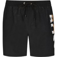 BOSS Unifarbene Badeshorts mit Label-Schriftzug am Bein