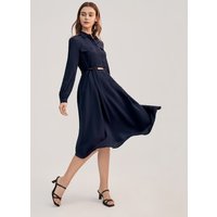 LILYSILK 100% Maulbeerseide Seidenkleid Damen DE Gemütlich Perlmuttknopf Dunkel Blau L