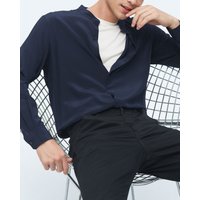 LILYSILK Herren Seidenhemd Dunkel Blau DE 100% Maulbeerseide Luxus Kurzarm Schlicht Und Leicht XL