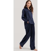 LILYSILK 100% Seiden Pyjama Damen DE Hautfreundlich Besser für den Schlaf Dunkel Blau M