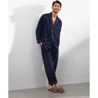 LILYSILK Pyjama Seide Herren Dunkel Blau Deutschland 100% Seide Mit Reverskragen Hautfreundlich Und Atmungsaktiv XL