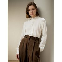 LILYSILK Bluse Seide Damen 100% Maulbeerseide Französischer Vintage-Stil Hautfreundlich Und Atmungsaktiv Papyrusweiß 32/34 Deutschland