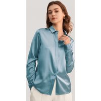 LILYSILK Seide Hemd Damen Blau Deutschland 100% Grade 6A Maulbeerseide Mit Verdeckten Perlmuttknöpfe Weich Und Gemütlich XL