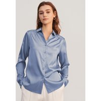 LILYSILK Bluse Seide Damen Blau Deutschland Mit Gebogener Saum Umweltfreundlich Und Ungiftig S