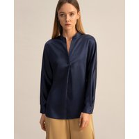 LILYSILK Bluse Seide Damen Dunkel Blau Deutschland 100% Reine Seide Klassischer Stehkragen Umweltfreundlich Und Ungiftig XS