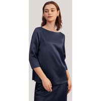 LILYSILK Bluse Seide Damen Dunkel Blau Deutschland Reine Seide Mit 3/4 Ärmeln Und Bootshalsausschnitt Hautfreundlich Und Atmungsaktiv XL