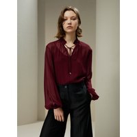 LILYSILK Seidenbluse Damen Mit Bindekragen Gemütlich & Bequem Ochsenblut XS Deutschland