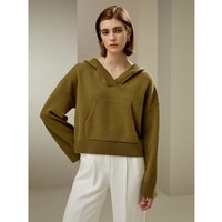 LILYSILK Damen Kapuzen Pullover Damen Avocadogrün DE Gerippte Bündchen Und Säume Entspannte Passform XS