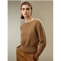 LILYSILK Frauen Kaschmirpullover Damen Toffee DE Verdrehtes Zopfmuster Geraffter Saum Von Herbst Bis Winter Tragbar 100% Kaschmir XS