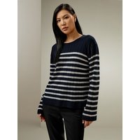 LILYSILK Kaschmirpullover Damen Blau Und Weiß Streifen Deutschland 100% Kaschmir Verlängerte Ärmel XS