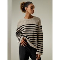 LILYSILK Kaschmirpullover Damen Kamel Mit Schwarzen Streifen DE Leicht Überschnittene Schultern Verlängerte Ärmel XS