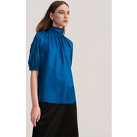 LILYSILK Damen Seidenbluse Blau Deutschland 100% Seide Klasse 6A Mit Puffärmel Perfekt Für Jeden Anlass M