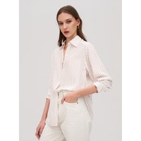 LILYSILK Damen Seidenbluse Brauner Nadelstreifen Deutschland 100% Reine Seide Langärmeliges Shirt Schlicht Und Leicht M