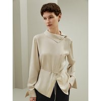 LILYSILK Seide Hemd Damen Creme Deutschland Double-Joe-Seide Atmungsaktiv Und Weich Asymmetrischer Kragen Rollmanschetten XL