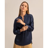 LILYSILK Damen Seidenbluse Dunkel Blau Deutschland Charmeuse Seide Mit Kleinem V-Ausschnitt Super Weich XL