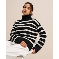 LILYSILK Streifenpullover Rollkragen Hautfreundlich und atmungsaktiv DE Schwarz -Weiß -Streifen S