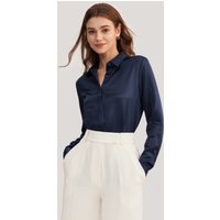 LILYSILK 100% Seidenblusen Damen DE Atmungsaktiv Glänzendes Finish Dunkel Blau S