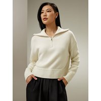 LILYSILK Damen Polo Kaschmir Pullover Damen Weiß DE Gerippte Bündchen Und Säume XS