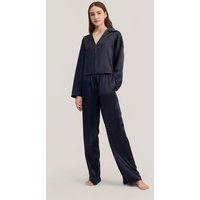 LILYSILK Seiden Pyjama Set Für Damen Dunkel Blau DE 22 Momme Charmeuse Seide Lockere Passform 100% Seide XS