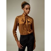 LILYSILK Damen Seide Hemd Damen Karamell DE Business Casual Schleifenmotiv Am Hals Glänzend Atmungsaktiv Hautfreundlich XS