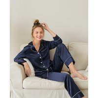 LILYSILK Seide Pyjama Damen Dunkel Blau Deutschland 100% Reine Seide Glänzend Atmungsaktiv Superleicht XS