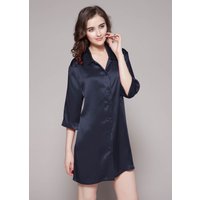 LILYSILK Hochwertige Maulbeerseide Seide Nachthemd Damen Dunkel Blau M