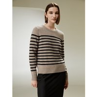 LILYSILK Kaschmirpullover Damen Kamel Mit Schwarzen Streifen DE 100% Kaschmir Rundhalsausschnitt Ultimativen Komfort S